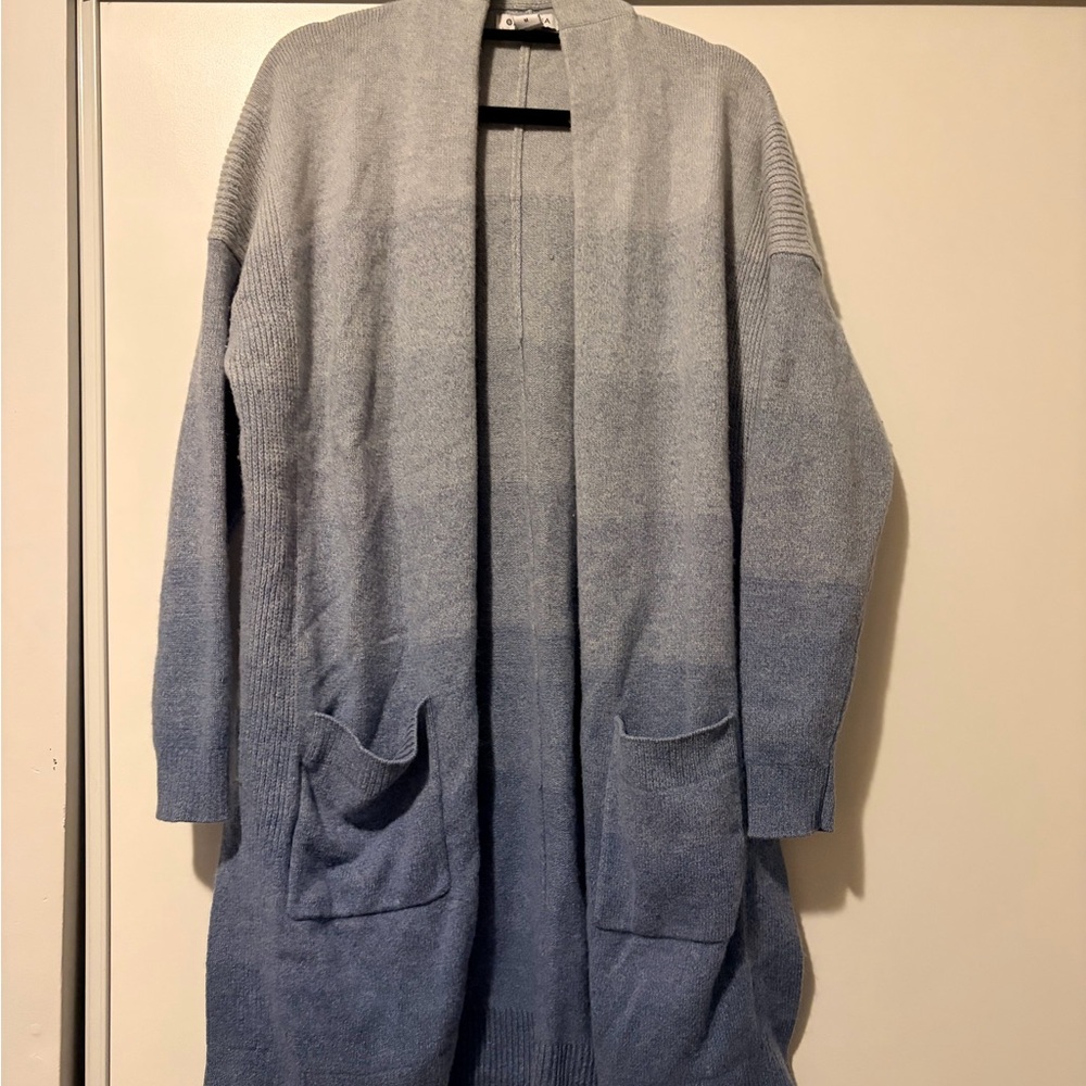 Athleta Gray & Blue Open Front Long Cardigan